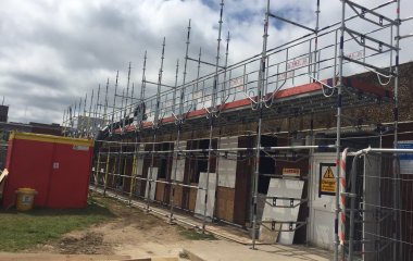 commercial scaffolding providing access for refurbishment on a hospital site