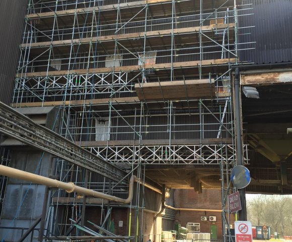 industrial scaffolding maintenance work on malt factory